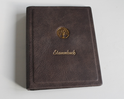 Preview: Stammbuch "Goldene Lebensbaum" aus braunem Büffelleder, DIN A5